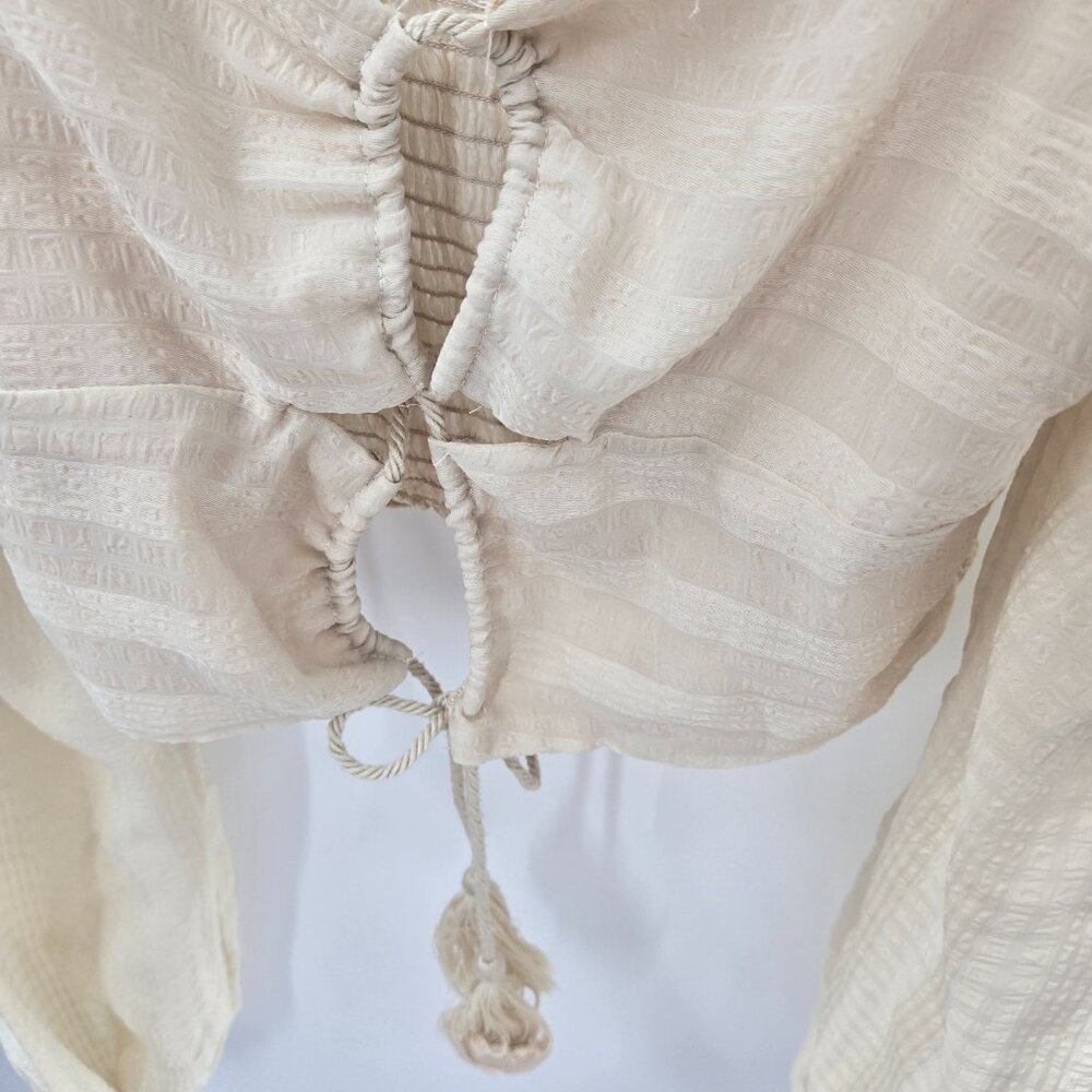 Forever 21 Cream Ruched Back Balloon Sleeves Off Shoulder Crop Top Size Small - Picture 7 of 14